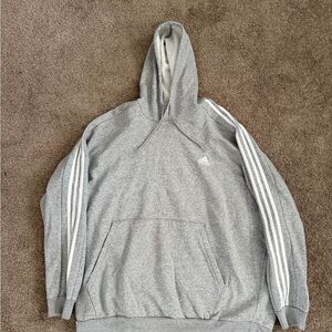 Adidas Men's Gray Hoodie with White Stripes